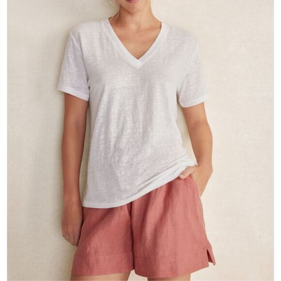 HAVEN WELL WITHIN Tops - Haven Well Within $78 Linen Jersey V-Neck Tee White Womens XXL NEW